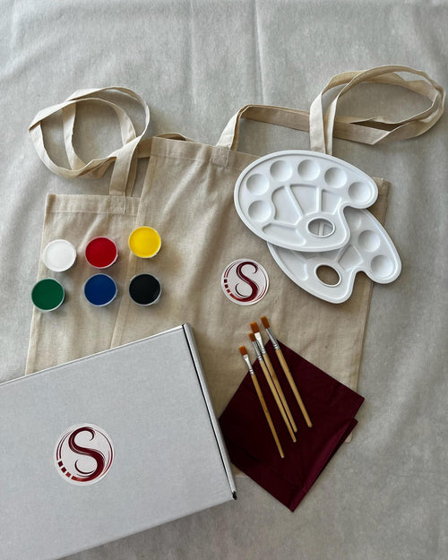 schilderset totebag van studio sorelle in box